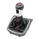 Cumpara ieftin Nuca si manson din piele ecologica, pentru schimbator de viteze, compatibil Volkswagen Golf 5, 6, MK5, MK6, Jetta 5, 6, EOS, Scirocco, model GTI, GTD,