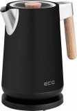 Fierbator electric ECG RK 1768 Strix Timber Black, 1.7 litri, 2200 W, pereti dubli, otel inoxidabil si elemente din lemn