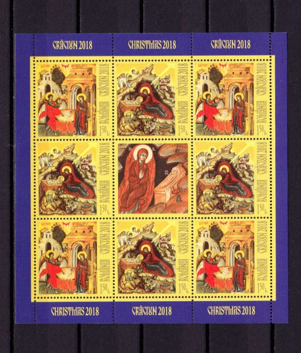 ✅RO 2018 ,LP 2219 d , &quot;Craciun 2018 &quot;, TIP I minicoala de 8 + 1 vinieta+tabs,MNH