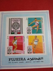 FUJEIRA, SPORT MEXIC - BLOC IMPERF. + SERIE COMPLETĂ MNH (2 FOTO)