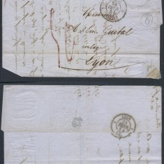 France 1854 Postal History Rare Stampless Cover + Content Paris to Lyon D.1025