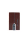 Piquadro, Blue Square, Suport de carduri din piele, Sistem de alunecare pătrat cu clema de bani, PP5358B2R, Mahon, Pentru bărbaț