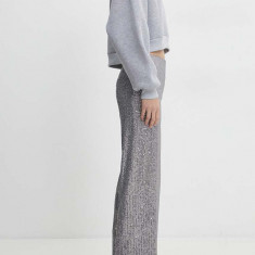 Answear Lab pantaloni femei, culoarea argintiu, lat, high waist