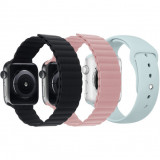 Cumpara ieftin Set 3 Curele iUni compatibile cu Apple Watch 1/2/3/4/5/6/7, 44mm, Silicon, Black, Pink, Turquoise