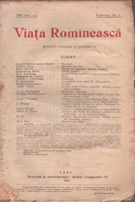 C6805N Viața Rom&icirc;nească, 2/1921, Iași