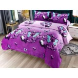 Lenjerie De Pat Cocolino Carolina, Microfibra Plusata, 4 Piese, Cu Elastic, Imprimeu, Lila