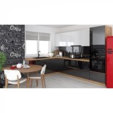 Bucatarie colt Chelsea V2, 221 300x60x200 cm, Alb Antracit Stejar K003