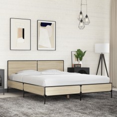 vidaXL Cadru de pat, stejar sonoma, 160x200cm, lemn prelucrat și metal 3280008