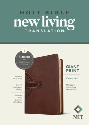 NLT Compact Giant Print Bible, Filament Enabled Edition (Red Letter, Leatherlike, Mahogany Celtic Cross) foto