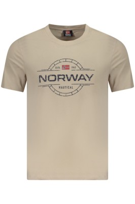 Norway Tricou barbati, cu imprimeu grafic, din bumbac, Regular fit, Bej, XL foto