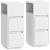 HOMCOM Set de 2 Noptiere &Icirc;nalte și Subțiri pentru Dormitor cu 2 Sertare și Raft Deschis, Noptiere Moderne Economisitoare de Spațiu, Măsuțe pentru Diva