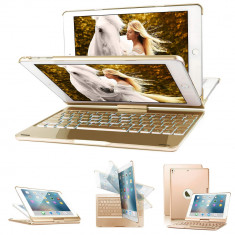 Husa Tableta cu Tastatura Apple iPad 9.7&amp;quot; 6Th Generation 2018 IPad Air 6&amp;quot; 2018 ofera protectie Lux Rotire 360 Gold foto