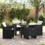 Set de dining pentru grădină , 5 piese, cu perne, din răchită sintetică neagră.