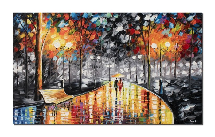 Tablou indragostiti pictat manual dormitor, living, Impreuna pe aleea vietii, stilizat, 100x60cm ulei pe panza in cutit efect 3D