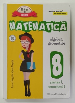 MATEMATICA , ALGEBRA , GEOMETRIE , MANUAL PENTRU CLASA A 8 -A , PARTEA I , SEMESTRUL I , de ANTON NEGRILA si MARIA NEGRILA , 2016 foto