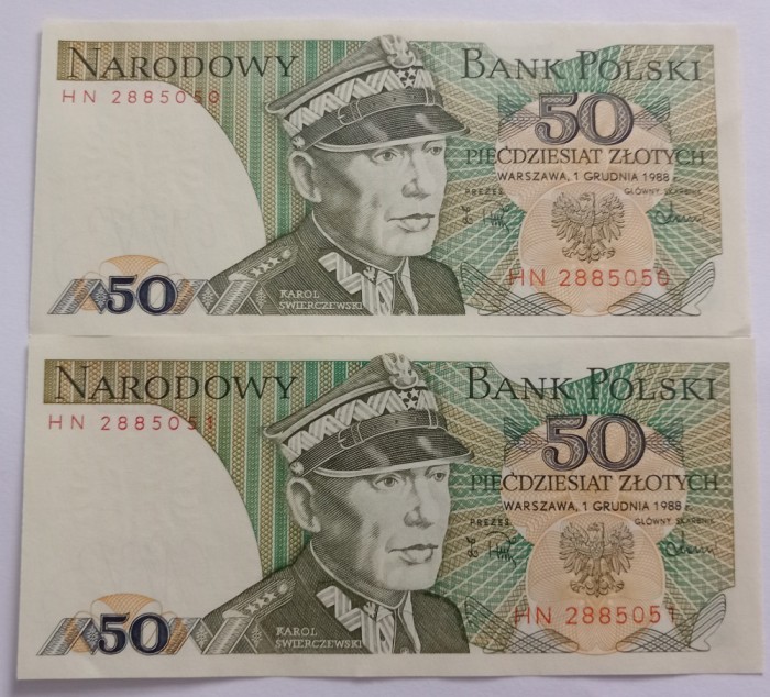 Polonia , 50 Zlotych 1988 serii consecutive