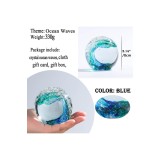 Greutăți de h&acirc;rtie din sticlă albastră, figurine din sticlă suflată manual, bilă cu undă oceanică