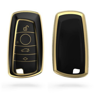 Husa Cheie Auto pentru BMW, 3 Butoane, Keyless Go, Kwmobile, Silicon, Negru/Gold, 56009.01 foto