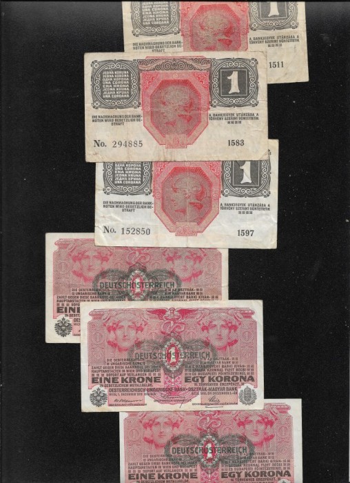 Austria Austro Ungaria 1 krone korona 1916 (1919) supratipar &quot;Deutschosterreich&quot; F-VF pret pe bucata