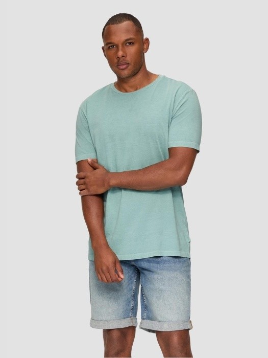 Tricou barbati din bumbac cu decolteu la baza gatului, Verde deschis, XS