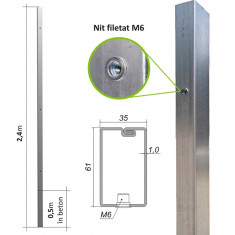 STALP ZINCAT H - 240 CM PENTRU GARD H - 185CM, TEAVA 61X35 MM foto