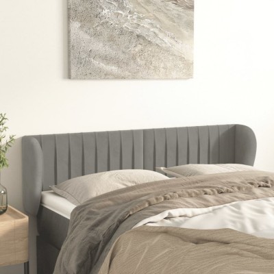 vidaXL Tăblie de pat cu aripioare gri deschis 147x23x78/88 cm catifea 3117430 foto