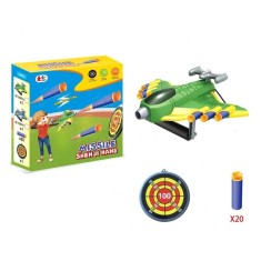 Jucaruie cu Lansator pentru Copii, Cyrax, Lanseaza Manual, Tinta, Avion, 20 de Gloante din Material Moale, Joc Interactiv, 24x23.5x6.3 cm, Verde
