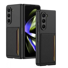 Husa telefon compatibil samsung galaxy z fold 5, wallet premium, sustine card, negru foto