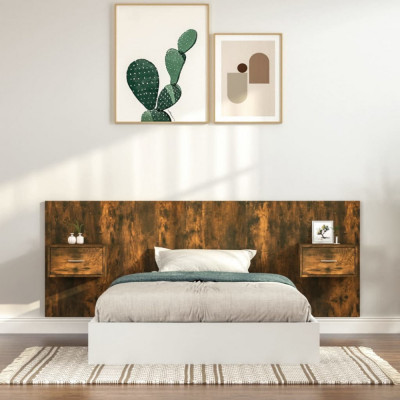 vidaXL Tăblie de pat cu dulapuri, stejar fumuriu, lemn prelucrat foto