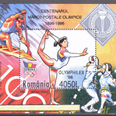 ROMANIA 1996 LP 1417 Colita Centenarul Marcii postale Olimpice OLYMPHILEX MNH