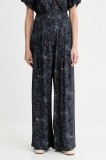 MUNTHE pantaloni FAICUS culoarea bleumarin, lat, high waist, 253140225320