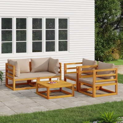 vidaXL Set mobilier de grădină cu perne gri taupe, 5 piese, lemn masiv foto