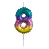 Lumanare Tort Aniversara Numar 8 Multicolor Ombre Metalizat 4x6cm, Decoratiune Petrecere