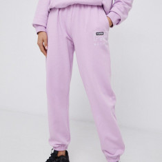 P.E Nation Pantaloni de bumbac femei, culoarea violet, material neted