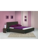 Cumpara ieftin Pat HM Bonita, dublu, tapitat cu piele ecologica, lemn masiv, cu somiera, 160x200, maro