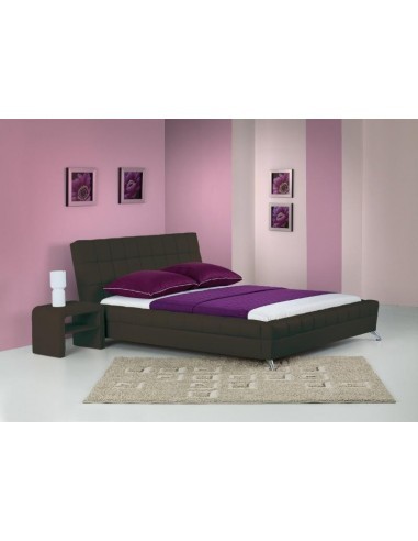 Pat HM Bonita, dublu, tapitat cu piele ecologica, lemn masiv, cu somiera, 160x200, maro
