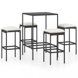 Set mobilier bar de grădină cu perne, 5 piese, negru, poliratan, vidaXL