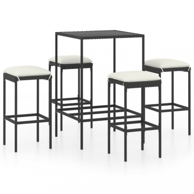 Set mobilier bar de gradina cu perne, 5 piese, negru, poliratan foto