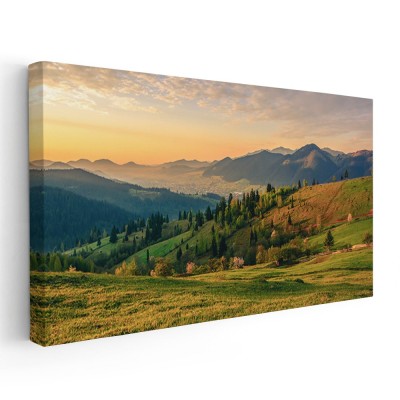 Tablou peisaj munte apus Bucovina Romania 1796 Tablou canvas pe panza CU RAMA 30x60 cm foto