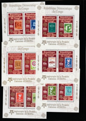 Congo (Rep. Dem.) 2005 - 50 ani Europa CEPT,6 bloc serie 12 valori dantelate,MNH,Mi.Bl.249A-255A foto