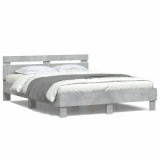 VidaXL Cadru de pat cu tăblie și LED, gri beton, 150x200 cm
