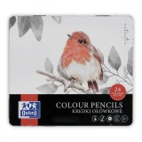 Set 24 creioane colorate in cutie de metal, Oxford Artistic