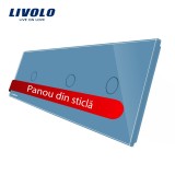 Cumpara ieftin Panou triplu pentru &icirc;ntrerupator touch Livolo din sticla, albastru
