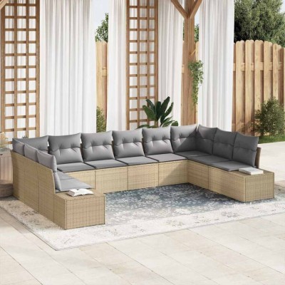 vidaXL Set de canapele pentru grădină cu pernă 10 pcs Bej Rattan poli 3347240 foto