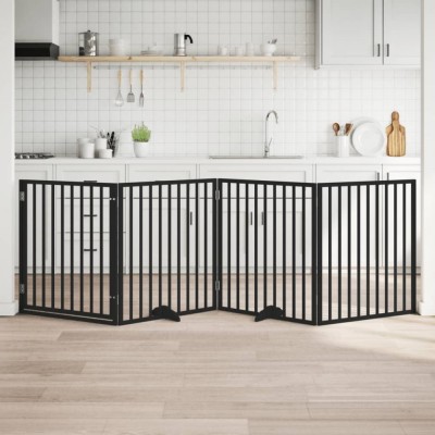 vidaXL Poartă c&amp;acirc;ini pliabilă cu ușă 4 panouri negru, 320 cm, lemn plop 352195 foto