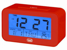 Ceas desteptator cu LCD SLD 3P50, termometru, calendar, rosu, Trevi foto