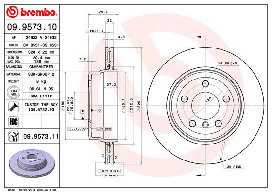 BREMBO 09.9573.11 PRIME LINE - UV Coated Disc frana