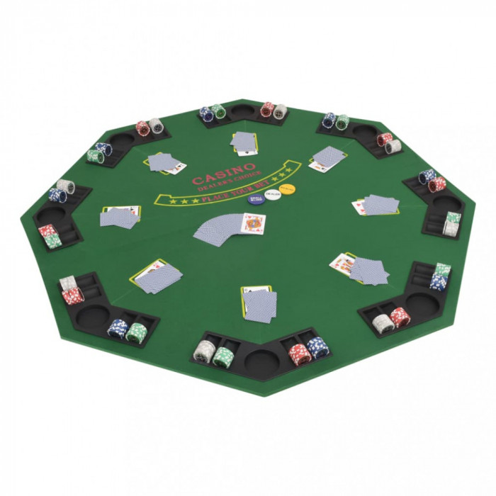 Masa poker pliabila in doua parti, 8 jucatori, octogonal Verde