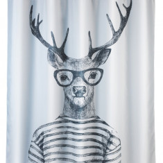 Perdea de dus anti-mucegai, Wenko, Flex Mr. Deer, 180 x 200 cm, poliester, gri