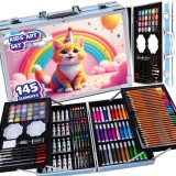 Set pictura si desen pentru copii, creioane colorate, markere, creioane cerate, acuarele, 145 piese